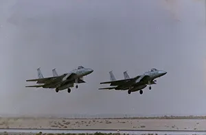 Two McDonnell Douglas F15 Eagles of the Royal Saudi Air Force take off side by side Two McDonnell Douglas F15 Eagles of the Royal Saudi Air Force take off side by side