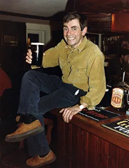 Melvyn Hayes Actor Publican in his Pub in St Albans Hertfordshire Sitting on Bar Melvyn Hayes Actor Publican in his Pub in St Albans Hertfordshire Sitting on Bar