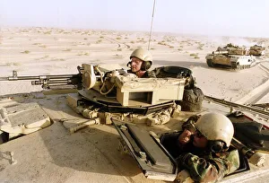 Members of the British Desert Rats on patrol before operation desert storm the retaking Members of the British Desert Rats on patrol before operation desert storm the retaking