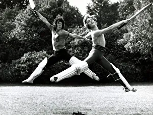 Members of the festival ballet company practising for a cricket game at Eltham, London Members of the festival ballet company practising for a cricket game at Eltham, London