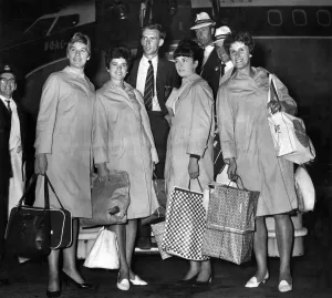 Members of the Great Britain Olympic team arriving in West Germany for the games Members of the Great Britain Olympic team arriving in West Germany for the games