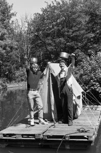 Two men on a raft ... brothers Shaun and Jonathan Heeley are spending an interesting Two men on a raft ... brothers Shaun and Jonathan Heeley are spending an interesting