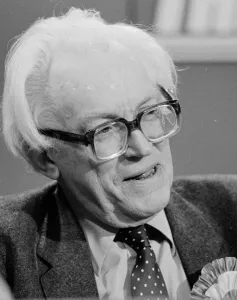 Michael Foot at Labour Party election press conference May 1983 Michael Foot at Labour Party election press conference May 1983