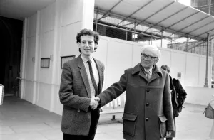 Michael Foot Labour Party leader seen here with Peter Tatchell the party' Michael Foot Labour Party leader seen here with Peter Tatchell the party'