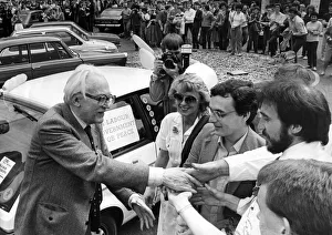 Michael Foot shaking hands with supporters during the walkabout Michael Foot shaking hands with supporters during the walkabout
