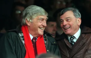 Michael Parkinson TV Presenter and Harold Dickie Bird former cricket umpire share a joke Michael Parkinson TV Presenter and Harold Dickie Bird former cricket umpire share a joke