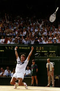 Michael Stich becomes Wimbledon Mens champion after beating Boris Becker in the 1991 Michael Stich becomes Wimbledon Mens champion after beating Boris Becker in the 1991
