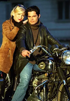 Michelle Collins Actress with boyfriend Fabrizio Tassillini on a Motorcycle Michelle Collins Actress with boyfriend Fabrizio Tassillini on a Motorcycle