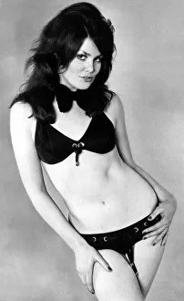 Michelle Lane wears a black wet look bikini by Slix, £4.25, 7th June 1972 Michelle Lane wears a black wet look bikini by Slix, £4.25, 7th June 1972