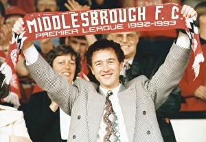 Middlesbrough chairman Steve Gibson celebrates promotion to the Premier League. May 1993 Middlesbrough chairman Steve Gibson celebrates promotion to the Premier League. May 1993