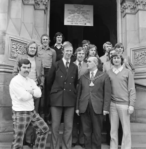 Middlesbrough Football players and manager Jack Charlton, meet the Mayor Middlesbrough Football players and manager Jack Charlton, meet the Mayor
