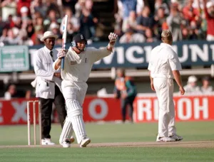 Mike Atherton the English captain celebrates at end of first Test Match at Edgbaston Mike Atherton the English captain celebrates at end of first Test Match at Edgbaston