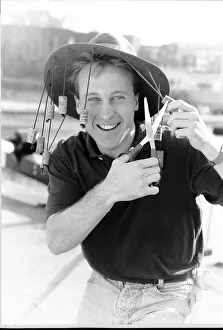 Mike Brosnan TV presenter wearing Australian cork hat Mike Brosnan TV presenter wearing Australian cork hat