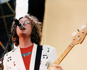 Mike Mills bass guitarist pop group REM on stage 1995 Mike Mills bass guitarist pop group REM on stage 1995
