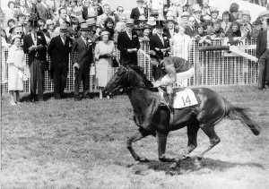 Milford Horseracing & jockey Lester Piggott June 1979 rides past Members of Milford Horseracing & jockey Lester Piggott June 1979 rides past Members of