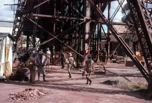 Miners start shift at main shaft at Kalgoorie mine Golden Mile Kalgoorlie West Africa Miners start shift at main shaft at Kalgoorie mine Golden Mile Kalgoorlie West Africa