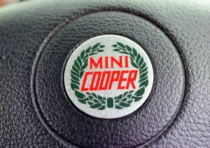 Mini Cooper Logo Trademark on steering wheel, May 1999 Mini Cooper Logo Trademark on steering wheel, May 1999
