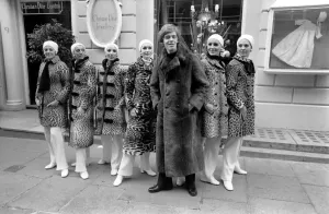London Fashion Week History Prints: Christian Dior today showed in London a collection of furs for the Winter 69-70
