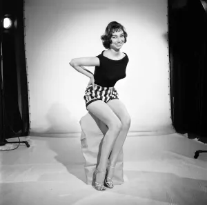 60s Fashion Trends Prints: Clothing: Fashion: Beachwear. Model June Ramsey seen here modelling the latest t-shirt