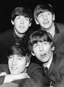 Prints of The Beatles pop group 1963. John Lennon, George Harrison, Ringo Starr, Paul McCartney. 10th February 1963 Mirror Prints: The Beatles 1963 Print: John, George, Ringo and Paul