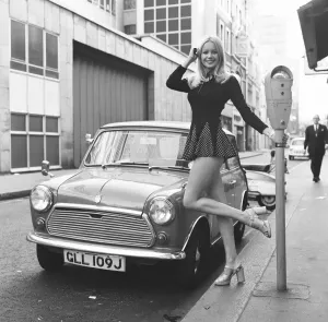 Jenny Clare with Leyland Mini Print 1972