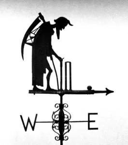 Prints of Old Father Time weather vane at Lords cricket ground donated to MCC and Lords by the famous architect Sir Herbert Baker in 1926. 1st June 1976 Mirror Prints: Old Father Time Weather Vane Print 1926