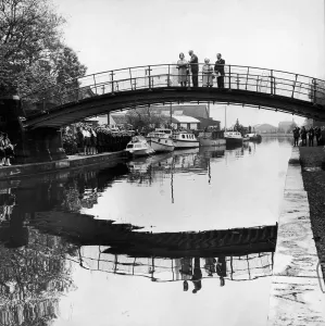 Prints of The Queen visits Manchester. Crowds of cheering children had a good vantage point (above) as the Queen walked to the centre of Worsley Bridge) - 17th May 1968 Mirror Prints: The Queen visits Manchester Print, 17th May 1968