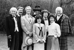 Prints of Photocall for special 90 minute Doctor Who episode titled The Five Doctors, which will celebrate 20 years of the sci fi series, 17th March 1983 Mirror Prints: Vintage Print of The Five Doctors Photocall, 17th March 1983