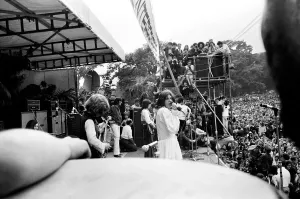 Prints of The Rolling Stones on stage at their free concert in Londons Hyde Park on 5th July 1969 England Prints: The Rolling Stones on stage at Hyde Park Print 1969