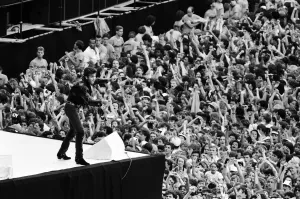 Prints of George Michael of pop duo Wham!, at their farewell concert entitled The Final. Wembley Stadium, 28th June 1986 Related Prints: George Michael at The Final Wembley Stadium Print, 1986