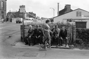 Old Boys Watch Girls Go By Print, Keighley Road Silsden Scene