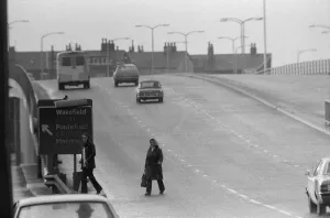 People crossing motorway dangerously, Print