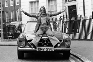 Model and actress Twiggy in London with her Mercedes sports car. 2nd June 1976 Model and actress Twiggy in London with her Mercedes sports car. 2nd June 1976