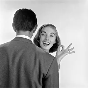 Model Pat Parish carrying out Kiss ability test for the WomenOs Sunday Mirror. July 1957 Model Pat Parish carrying out Kiss ability test for the WomenOs Sunday Mirror. July 1957