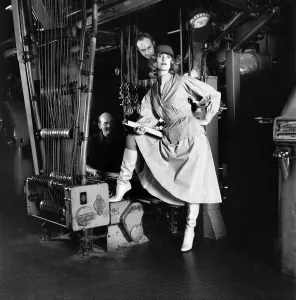 Model Sally Boddington in raincoat, hat and dress for S/M Fashions Model Sally Boddington in raincoat, hat and dress for S/M Fashions