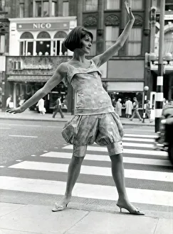 Model Victoria Vaughan stops traffic in london wearing a suit designed by Mary Quant Model Victoria Vaughan stops traffic in london wearing a suit designed by Mary Quant