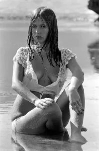 Model wearing a see through top with bikini bottoms as she poses on a beach in Africa Model wearing a see through top with bikini bottoms as she poses on a beach in Africa