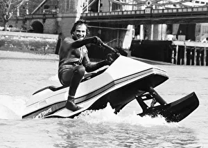 MotorCycles Rider Barry Sheene tried out a Wetbike on the Thames in London MotorCycles Rider Barry Sheene tried out a Wetbike on the Thames in London