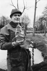 Mr Sam Holland (52) owner of Avington Trout Fishery, with a 3 year old Avington Strain Mr Sam Holland (52) owner of Avington Trout Fishery, with a 3 year old Avington Strain