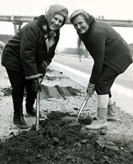 Mrs Dolly Golvy and Mrs Hilda Black at work on the M4 December 1971 Mrs Dolly Golvy and Mrs Hilda Black at work on the M4 December 1971
