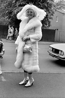 Images Dated 15th June 1977: Mrs. Gertrude Shilling wearing a Ostrich feather hat with white Mink and Fox fur coat