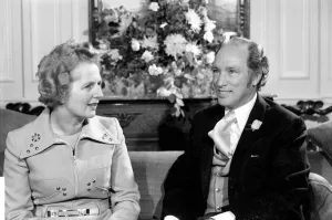 Mrs. Margaret Thatcher with Pierre Trudeau. (Canadian Prime Minister). March 1975 Mrs. Margaret Thatcher with Pierre Trudeau. (Canadian Prime Minister). March 1975