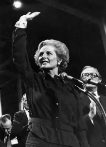 Mrs. Margaret. Thatcher seen here waving to a Conservative audience Mrs. Margaret. Thatcher seen here waving to a Conservative audience