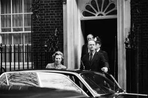 Mrs Thatcher leaving from 10 Downing Street for the House of Commons to attend Mrs Thatcher leaving from 10 Downing Street for the House of Commons to attend