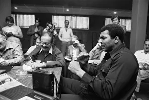 Muhammad Ali talking to repoters at the Concord Hotel in Catskill Mountains Muhammad Ali talking to repoters at the Concord Hotel in Catskill Mountains