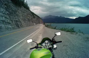 Muncho Lake British Columbia July 1999 Motorcycle tour Triumph motorbike Muncho Lake British Columbia July 1999 Motorcycle tour Triumph motorbike