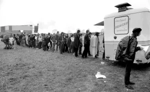 Music Fans queue for fish & chips at the Bath Festival of Blues & Progressive Music Music Fans queue for fish & chips at the Bath Festival of Blues & Progressive Music