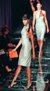 Naomi Campbell models one of the dresses from the first ever collection designed by Naomi Campbell models one of the dresses from the first ever collection designed by