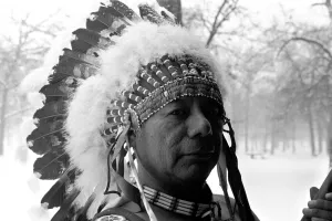 Native American Echohawk, seen here in a snowy Hyde Park Native American Echohawk, seen here in a snowy Hyde Park