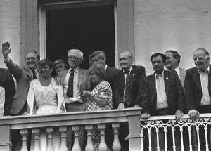 NEIL KINNOCK GLENYS KINNOCK MICHAEL FOOT JILL CRAIGIE AND TONY BENN AT MINERS GALA IN NEIL KINNOCK GLENYS KINNOCK MICHAEL FOOT JILL CRAIGIE AND TONY BENN AT MINERS GALA IN